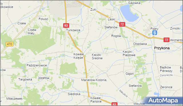 mapa Kaczki Średnie, Kaczki Średnie na mapie Targeo