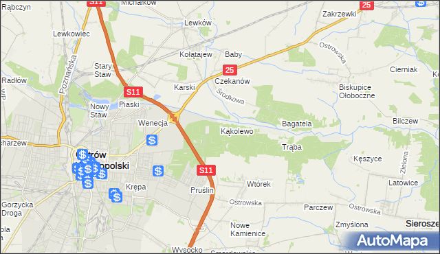 mapa Kąkolewo gmina Ostrów Wielkopolski, Kąkolewo gmina Ostrów Wielkopolski na mapie Targeo