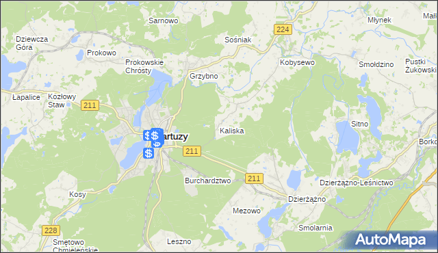 mapa Kaliska gmina Kartuzy, Kaliska gmina Kartuzy na mapie Targeo