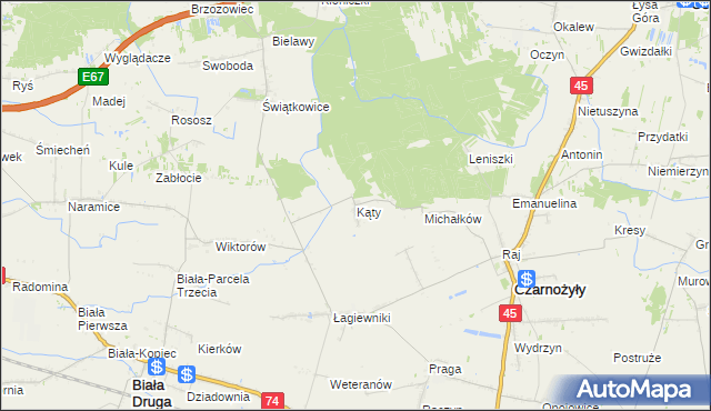 mapa Kąty gmina Czarnożyły, Kąty gmina Czarnożyły na mapie Targeo
