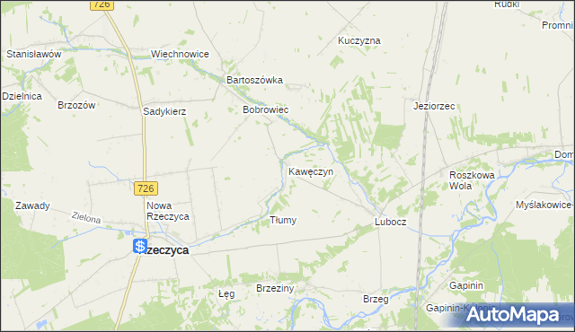 mapa Kawęczyn gmina Rzeczyca, Kawęczyn gmina Rzeczyca na mapie Targeo