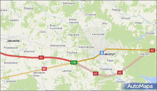 mapa Kazimierzów gmina Kałuszyn, Kazimierzów gmina Kałuszyn na mapie Targeo