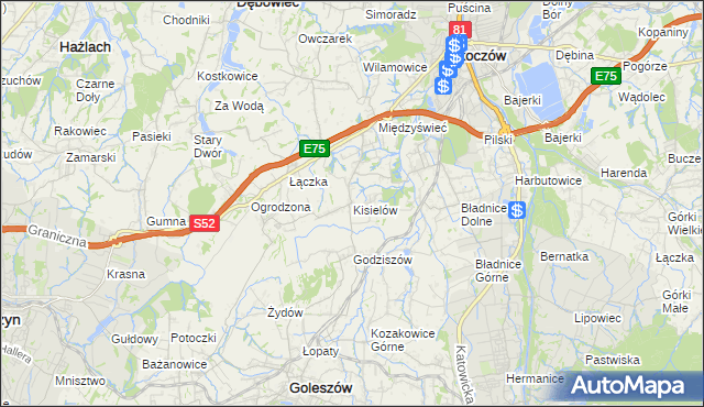 mapa Kisielów gmina Goleszów, Kisielów gmina Goleszów na mapie Targeo