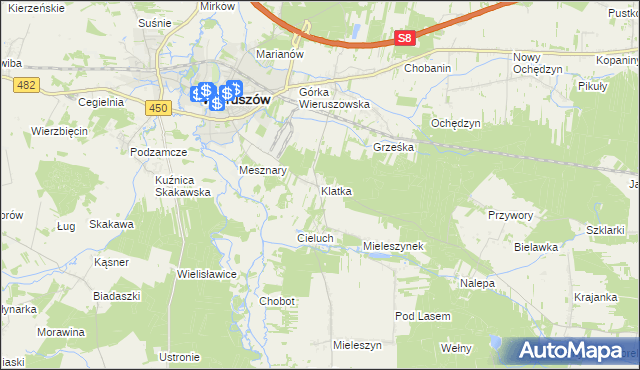 mapa Klatka gmina Wieruszów, Klatka gmina Wieruszów na mapie Targeo