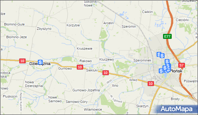 mapa Kluczewo gmina Płońsk, Kluczewo gmina Płońsk na mapie Targeo