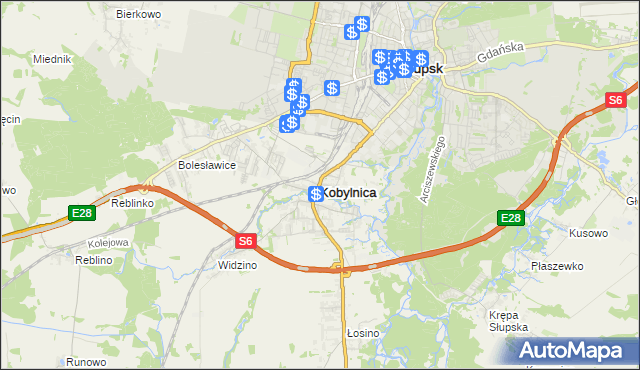 mapa Kobylnica powiat słupski, Kobylnica powiat słupski na mapie Targeo