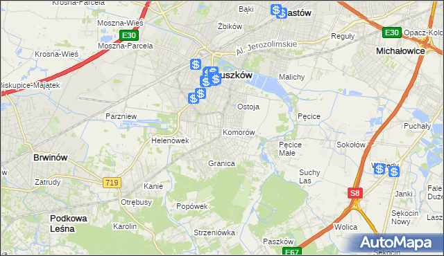 mapa Komorów gmina Michałowice, Komorów gmina Michałowice na mapie Targeo