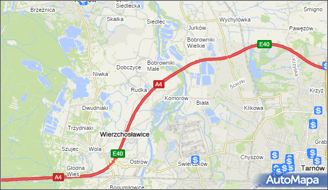 mapa Komorów gmina Wierzchosławice, Komorów gmina Wierzchosławice na mapie Targeo