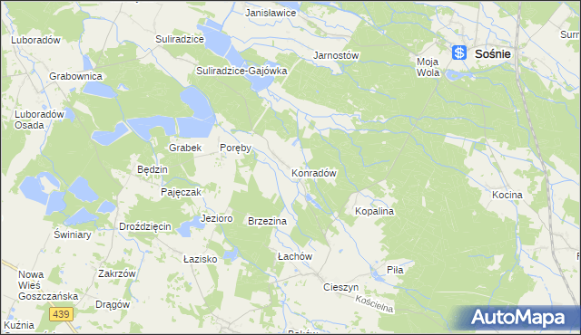 mapa Konradów gmina Sośnie, Konradów gmina Sośnie na mapie Targeo