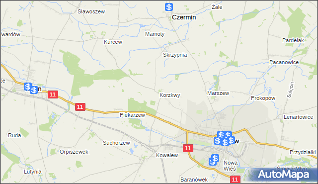 mapa Korzkwy, Korzkwy na mapie Targeo