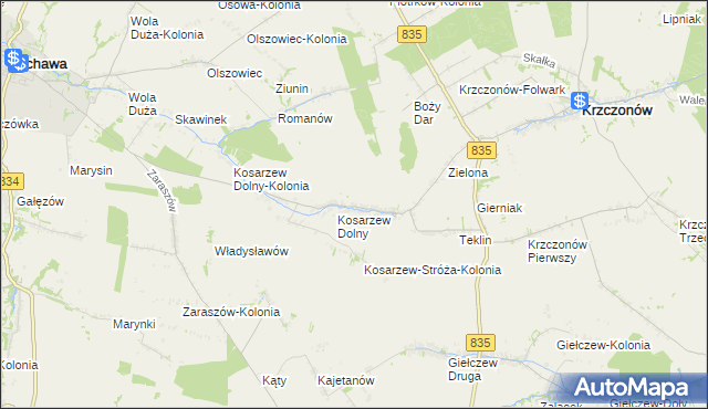 mapa Kosarzew Górny, Kosarzew Górny na mapie Targeo