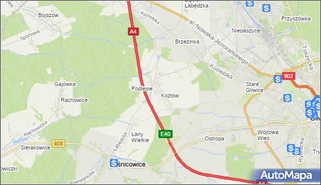 mapa Kozłów gmina Sośnicowice, Kozłów gmina Sośnicowice na mapie Targeo