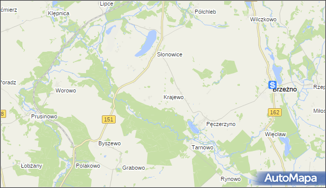 mapa Krajewo gmina Brzeżno, Krajewo gmina Brzeżno na mapie Targeo