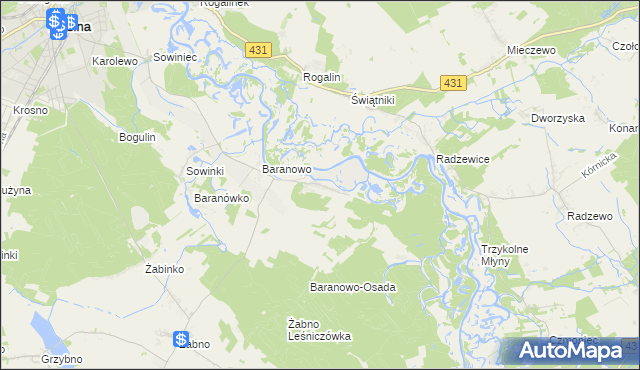 mapa Krajkowo gmina Mosina, Krajkowo gmina Mosina na mapie Targeo