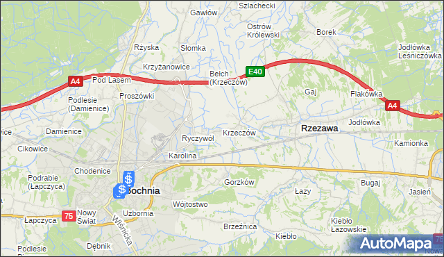 mapa Krzeczów gmina Rzezawa, Krzeczów gmina Rzezawa na mapie Targeo