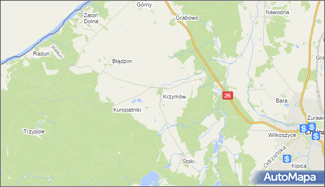 mapa Krzymów gmina Chojna, Krzymów gmina Chojna na mapie Targeo