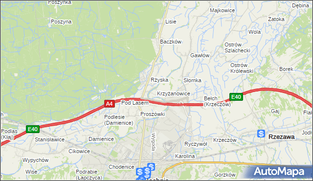 mapa Krzyżanowice gmina Bochnia, Krzyżanowice gmina Bochnia na mapie Targeo