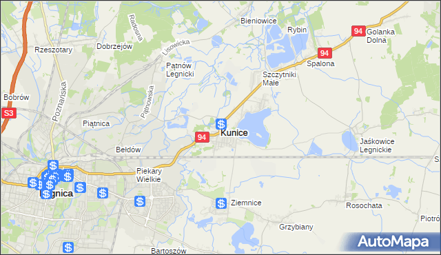 mapa Kunice powiat legnicki, Kunice powiat legnicki na mapie Targeo