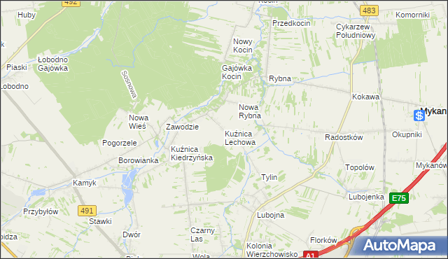 mapa Kuźnica Lechowa, Kuźnica Lechowa na mapie Targeo