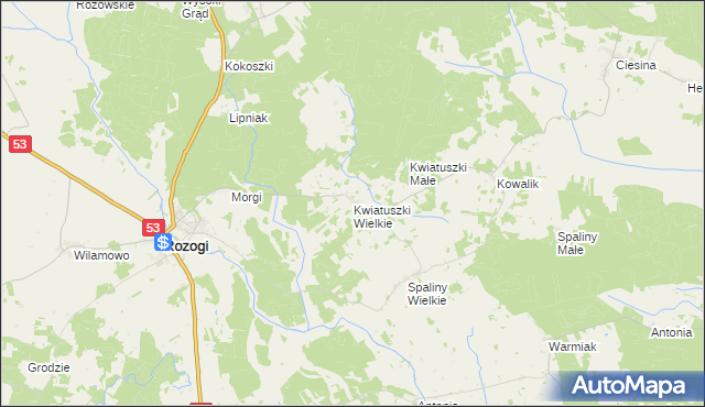 mapa Kwiatuszki Wielkie, Kwiatuszki Wielkie na mapie Targeo