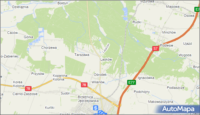 mapa Lasków gmina Jędrzejów, Lasków gmina Jędrzejów na mapie Targeo