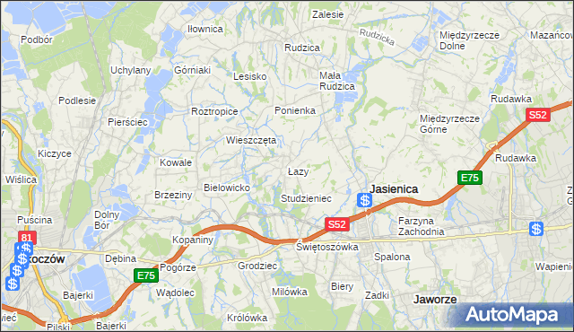 mapa Łazy gmina Jasienica, Łazy gmina Jasienica na mapie Targeo