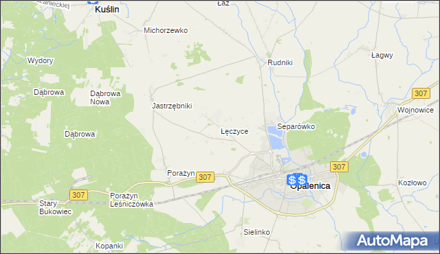 mapa Łęczyce gmina Opalenica, Łęczyce gmina Opalenica na mapie Targeo