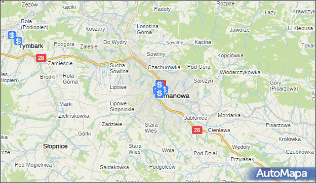 mapa Limanowa, Limanowa na mapie Targeo