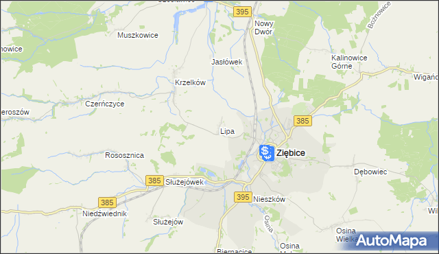 mapa Lipa gmina Ziębice, Lipa gmina Ziębice na mapie Targeo