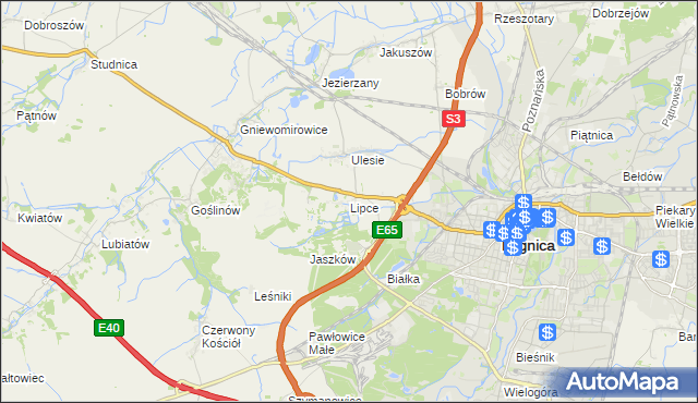 mapa Lipce gmina Miłkowice, Lipce gmina Miłkowice na mapie Targeo