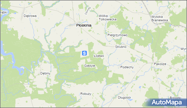 mapa Łojewo gmina Płoskinia, Łojewo gmina Płoskinia na mapie Targeo