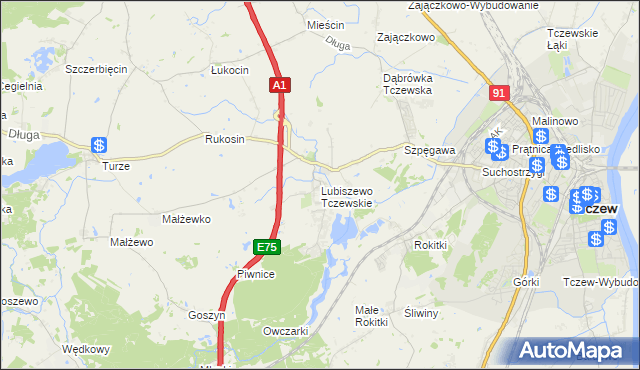 mapa Lubiszewo Tczewskie, Lubiszewo Tczewskie na mapie Targeo