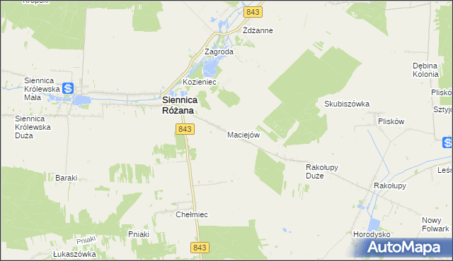 mapa Maciejów gmina Siennica Różana, Maciejów gmina Siennica Różana na mapie Targeo