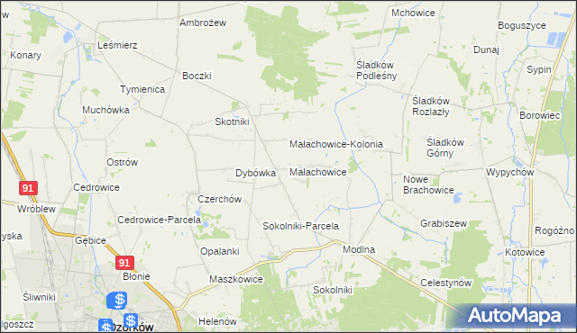 mapa Małachowice, Małachowice na mapie Targeo