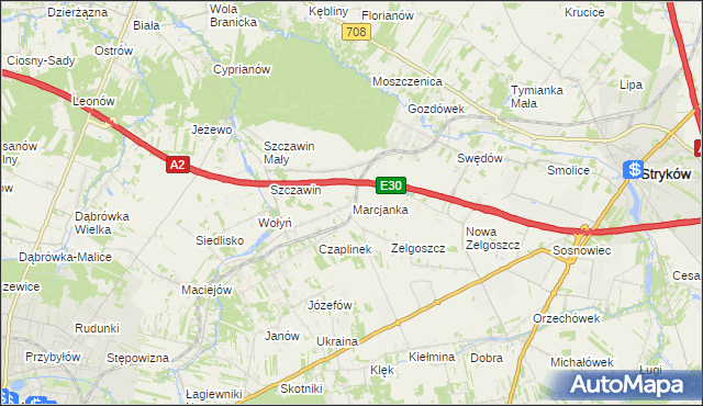 mapa Marcjanka gmina Zgierz, Marcjanka gmina Zgierz na mapie Targeo