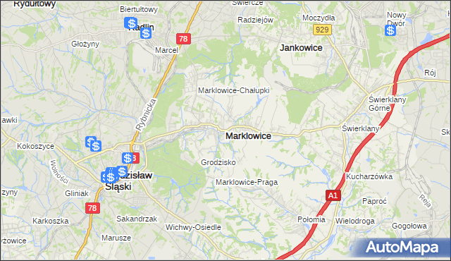 mapa Marklowice, Marklowice na mapie Targeo