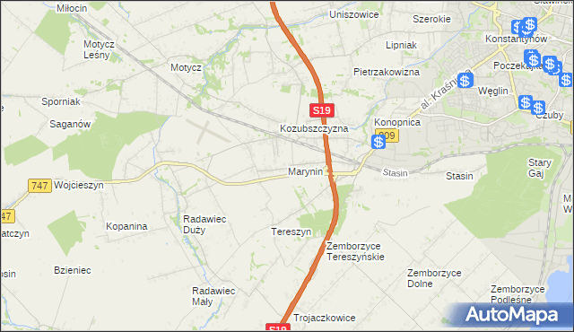 mapa Marynin gmina Konopnica, Marynin gmina Konopnica na mapie Targeo