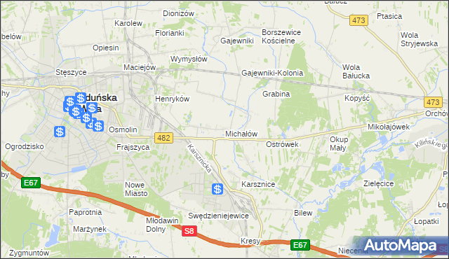 mapa Michałów gmina Zduńska Wola, Michałów gmina Zduńska Wola na mapie Targeo