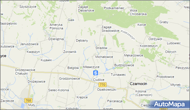 mapa Michałowice gmina Czarnocin, Michałowice gmina Czarnocin na mapie Targeo