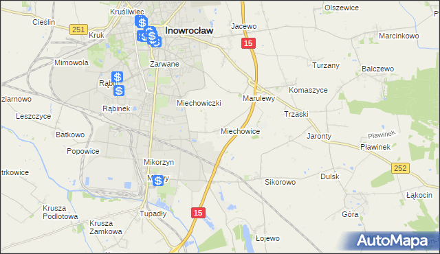 mapa Miechowice gmina Inowrocław, Miechowice gmina Inowrocław na mapie Targeo