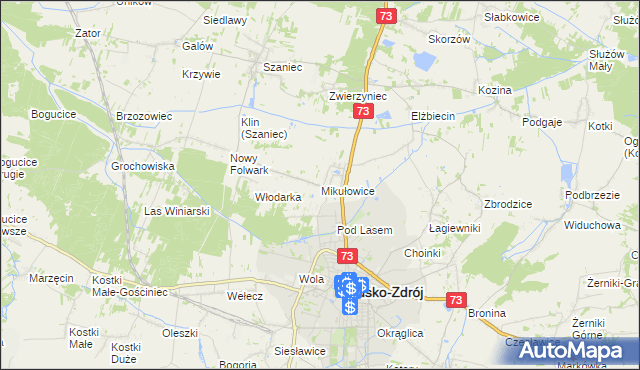 mapa Mikułowice gmina Busko-Zdrój, Mikułowice gmina Busko-Zdrój na mapie Targeo