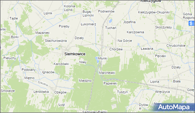 mapa Młynki gmina Siemkowice, Młynki gmina Siemkowice na mapie Targeo