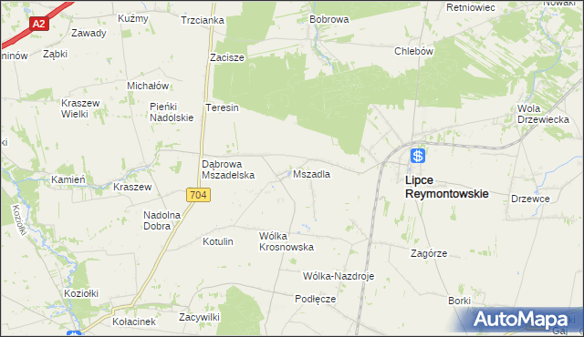 mapa Mszadla gmina Lipce Reymontowskie, Mszadla gmina Lipce Reymontowskie na mapie Targeo