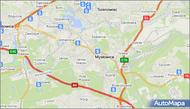 mapa Mysłowice, Mysłowice na mapie Targeo