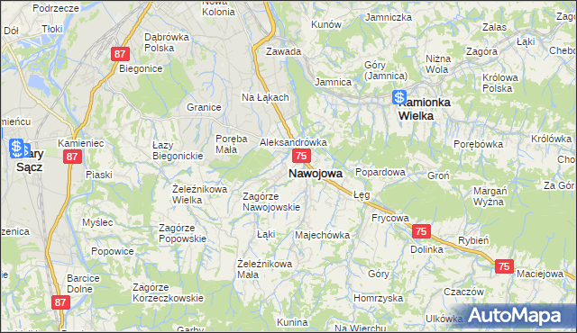 mapa Nawojowa, Nawojowa na mapie Targeo
