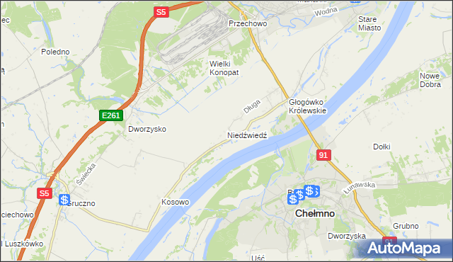 mapa Niedźwiedź gmina Świecie, Niedźwiedź gmina Świecie na mapie Targeo