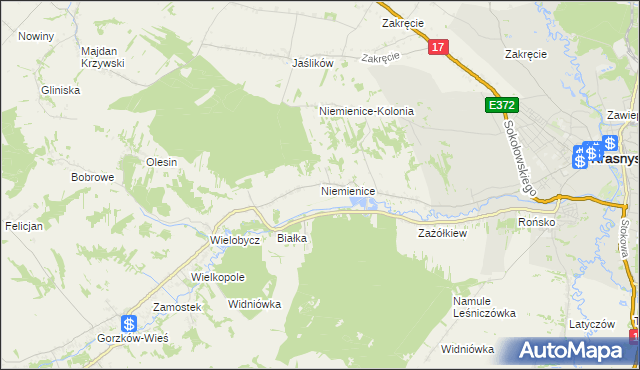 mapa Niemienice gmina Krasnystaw, Niemienice gmina Krasnystaw na mapie Targeo