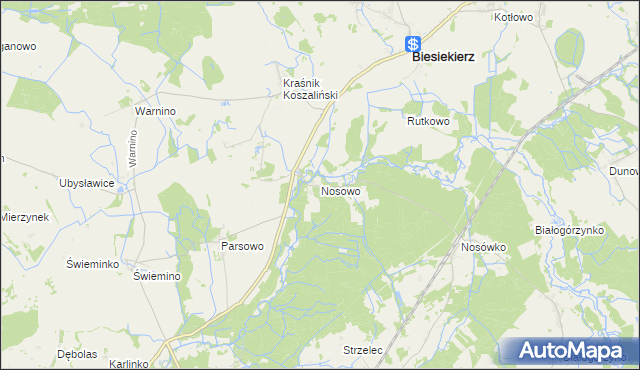 mapa Nosowo gmina Biesiekierz, Nosowo gmina Biesiekierz na mapie Targeo