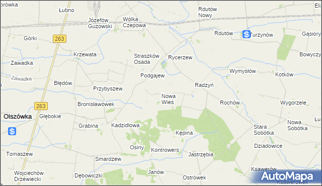 mapa Nowa Wieś gmina Grabów, Nowa Wieś gmina Grabów na mapie Targeo