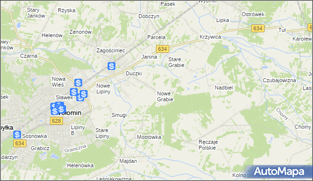mapa Nowe Grabie gmina Wołomin, Nowe Grabie gmina Wołomin na mapie Targeo
